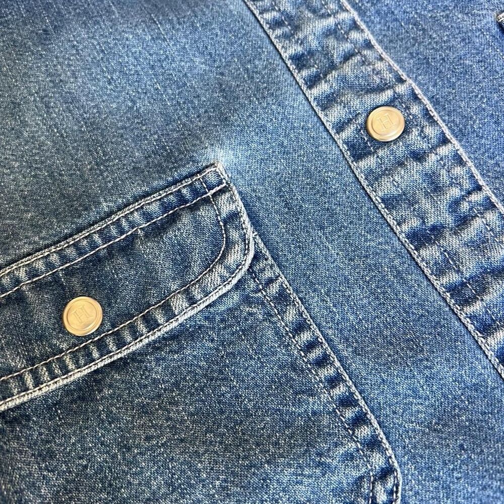 Tommy Hilfiger Denim Shirt Cotton Button Up Varsity H Logo Women's 6 - Picture 5 of 10